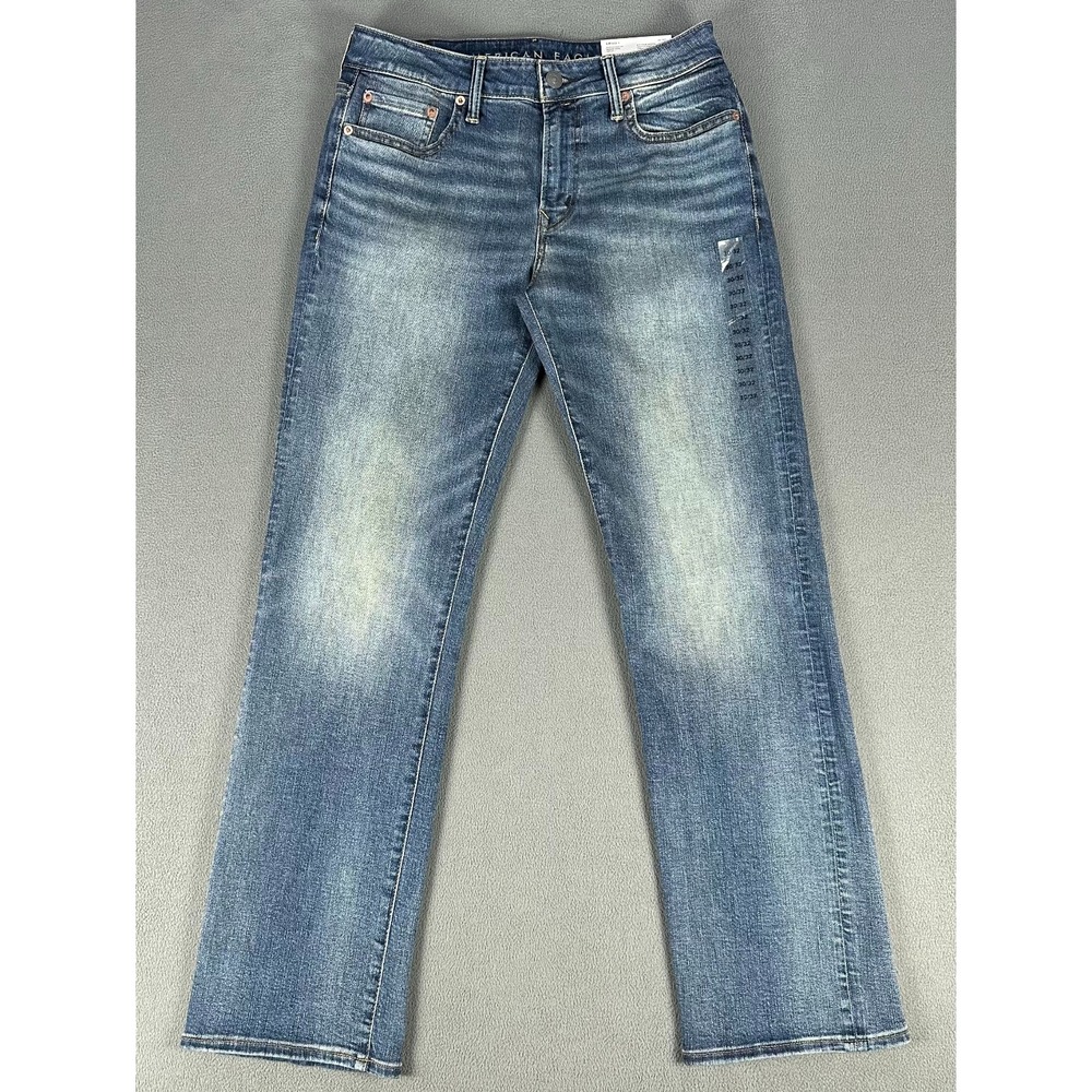 American‎ Eagle Jeans Mens 30x32 Blue Bootcut Airflex Distressed Whiskered New